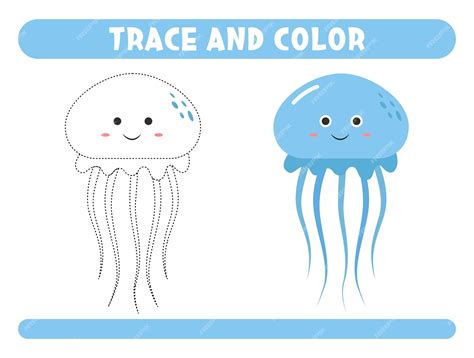 Premium Vector | Trace and color cute jellyfish worksheet for kids