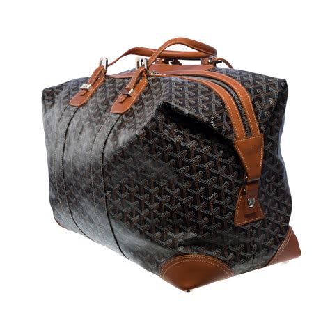 Goyard Boeing 45 travel bag in Black/Brown Goyardine canvas and leather ...