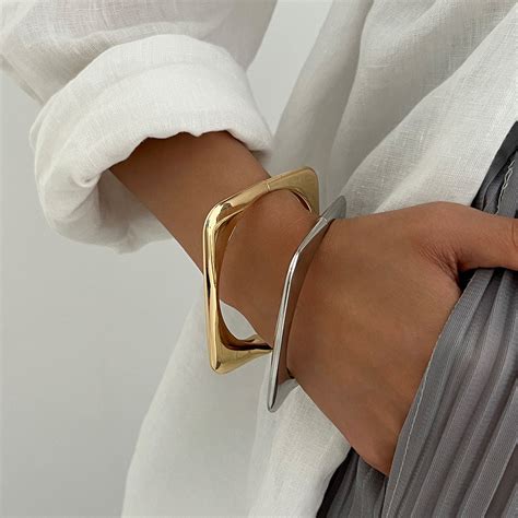 Geometric Style Gold Silver Plated Plain Alloy Cuff & Kada For Women ...