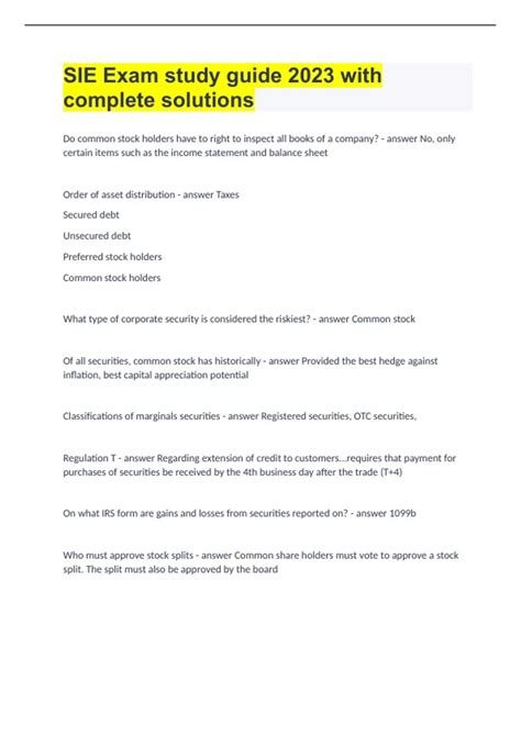 SIE Exam study guide 2023/24 with complete solutions - FINRA SIE ...