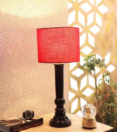 Buy Tu casa Ntu-204 red Cotton Shade Table lamp with Wood Base Holder ...