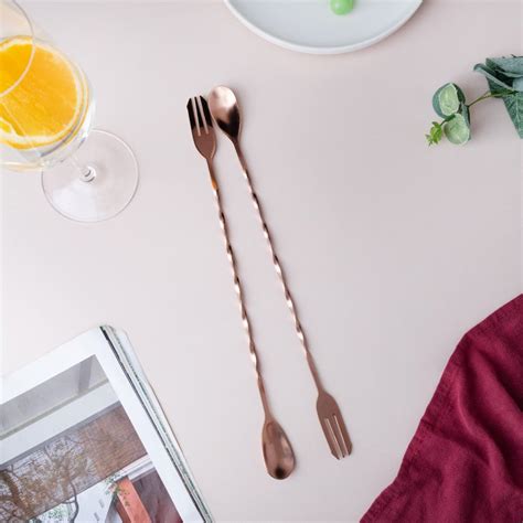 Bar Spoon With Fork Rose Gold Set of 2 Online - Premium Stirrer | Nestasia