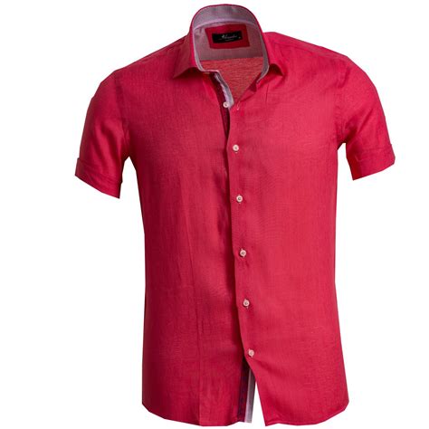 Solid Bright Red Men's Short Sleeve Button up Shirts - Tailored Slim ...