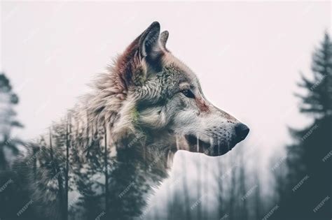Premium Photo | Side view profile of wolf head double exposure with ...