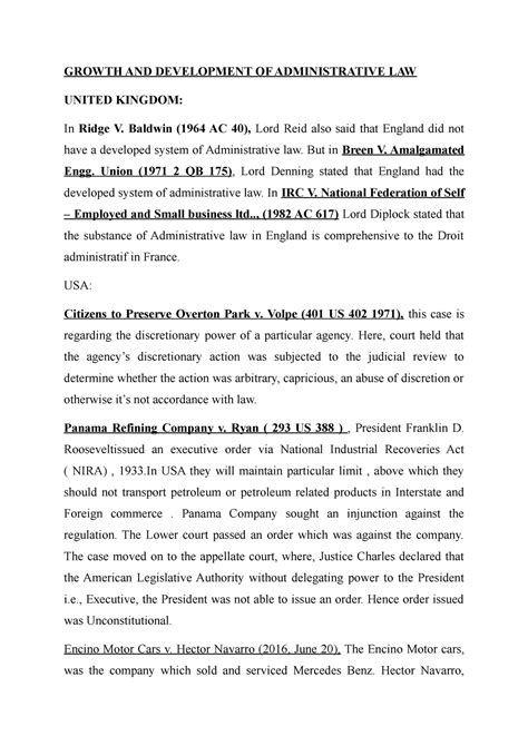 Administrative LAW- Landmark Cases - GROWTH AND DEVELOPMENT OF ...