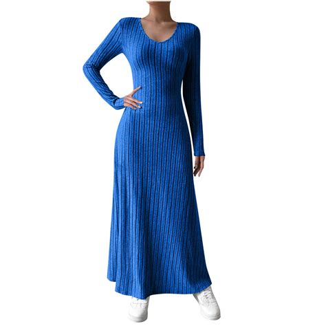 Ecqkame Womens Long Sleeve Casual Dresses Textured Ribbed Knit Sweater ...
