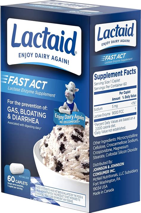 Buy Lactaid Fast Act Lactose Intolerance Relief Caplets, Lactase Enzyme ...