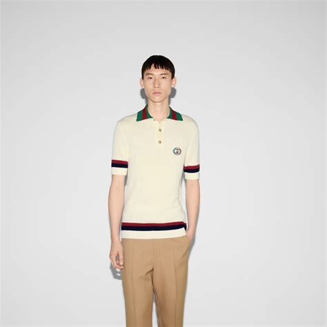 Poloshirt aus Baumwollstrick mit Web in elfenbein | GUCCI® AT