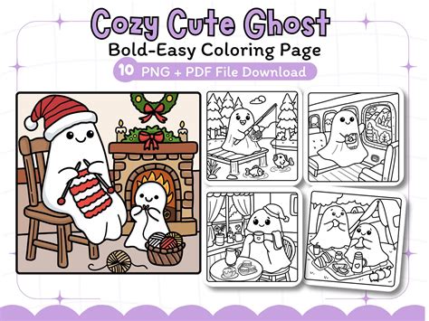 Cozy Cute Ghost Halloween Coloring Pages PNG , Spooky ,cute and Creepy ...