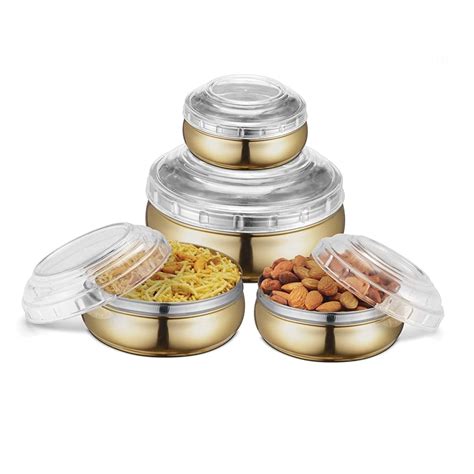 Buy STAINLESS STEEL CANISTER SET WITH UN-BREAKABLE LIDS - 200 ml, 300 ...