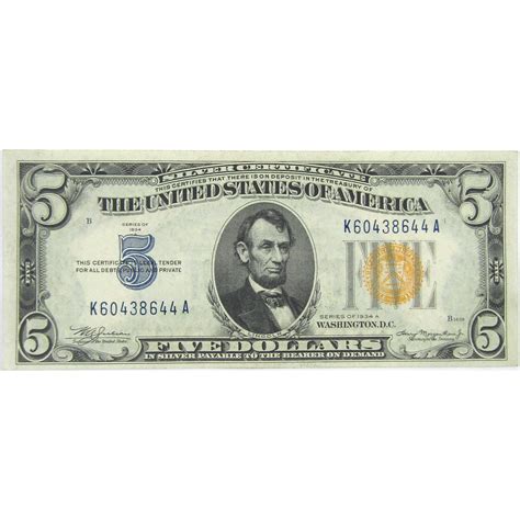 1934A $5 Silver Certificate North Africa WWII FR2307 CCU Choice Crisp