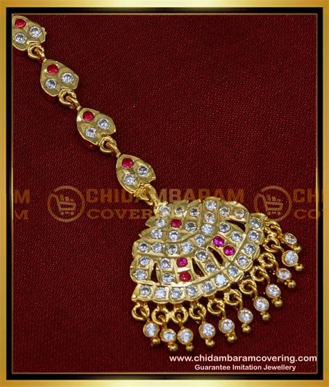 Buy South Indian Bridal Jewellery White and Ruby Stone Maang Tikka
