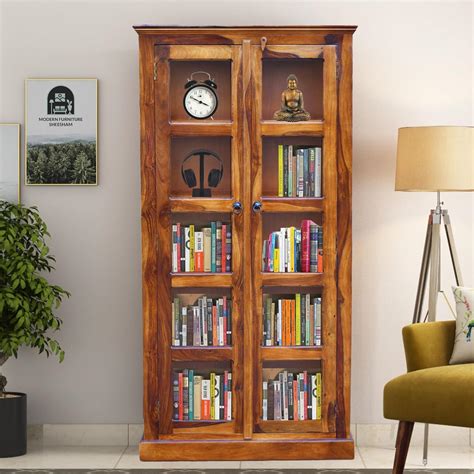Module Design Sheesham Wood Wooden Crockery Cabinet with Glass Door ...