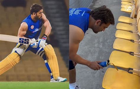 [Watch] CSK captain MS Dhoni paints the chairs yellow at the Chepauk ...