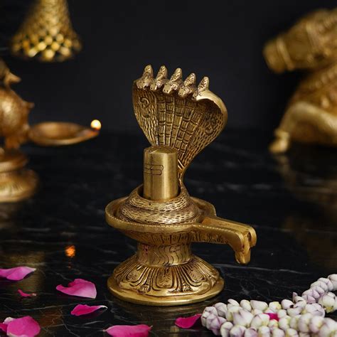 Golden Decorative Handcrafted Shivling with Naag Devta Brass Showpiece ...