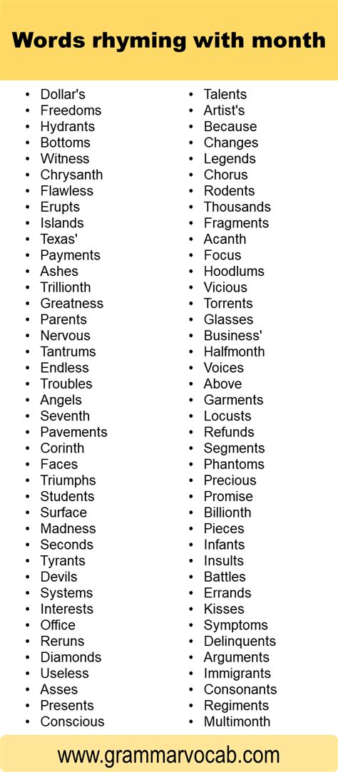 Words That Rhyme With Month - GrammarVocab