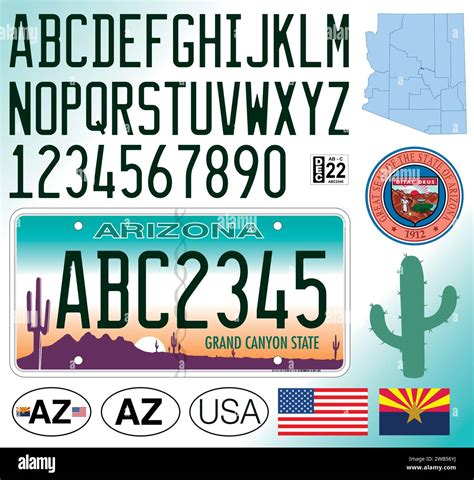 Arizona State car license plate pattern, letters, numbers and symbols ...