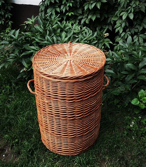 Large Wicker Laundry Basket, Round Storage Basket with Lid, Round ...