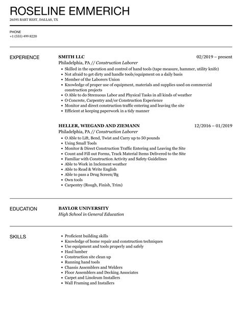 Construction Laborer Resume Samples | Velvet Jobs