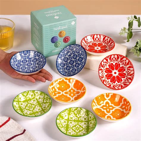 Buy Nestasia Set of 8 Small Ceramic Plates (70ml) | Vibrant, Microwave ...