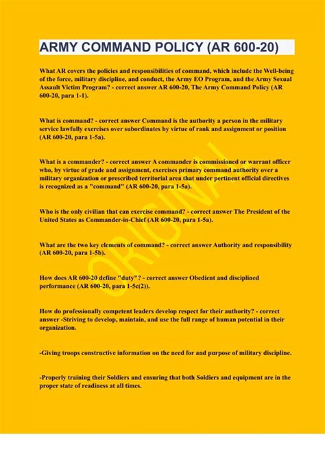 ARMY COMMAND POLICY (AR 600-20)}UPDATED&VERIFIED|GUARANTEED SUCCESS ...
