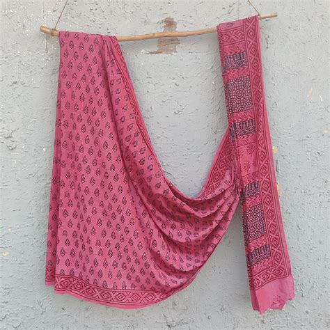 TARA-Pure Cotton Bagh Dark Pink Hand Block Printed Saree – Sanskruti