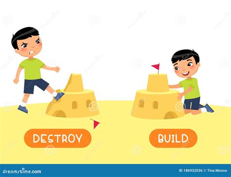 Antonyms Concept, BUILD and DESTROY. English Language Educational Flash ...