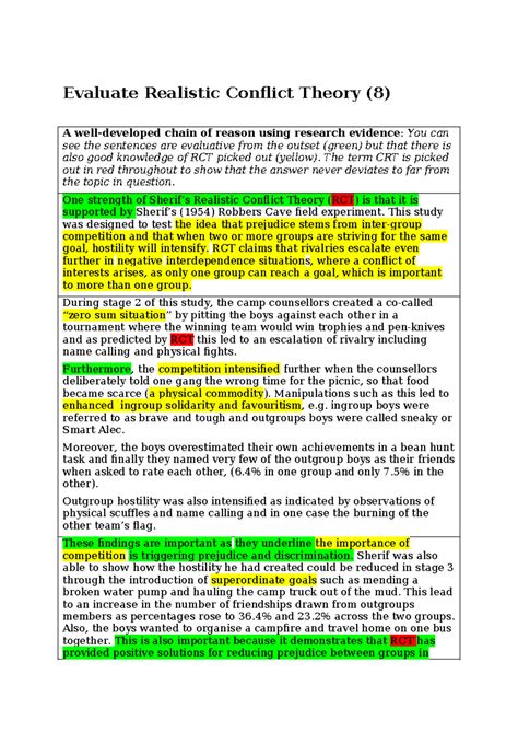Evaluate realistic conflict theory 8 - Evaluate Realistic Conflict ...