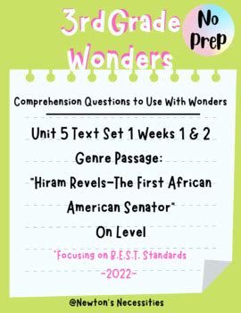Best Standards Grade 3 Wonders Genre Passage U5W1 & 2 Hiram Revels