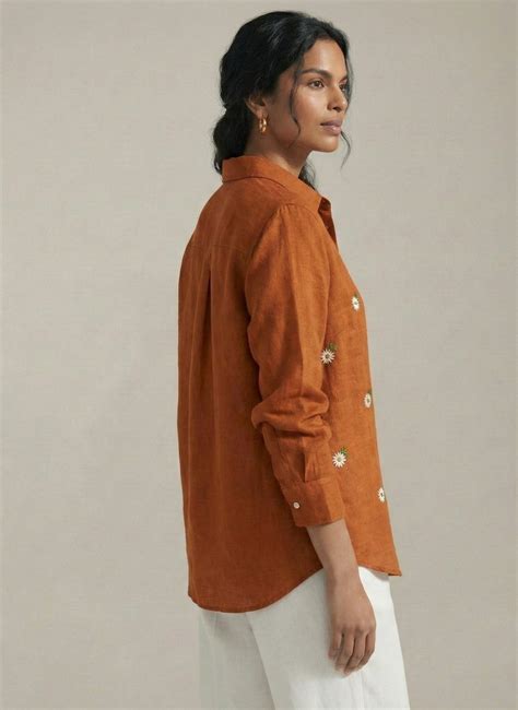 Sunset Daisy Embroidered Cotton Linen Shirt – WE ARE ELLY