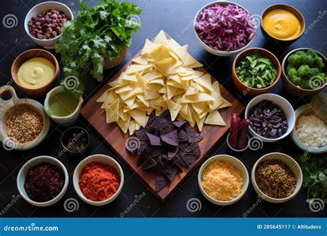 Nacho Assembly Process with Ingredients in Bowls Stock Image - Image of ...