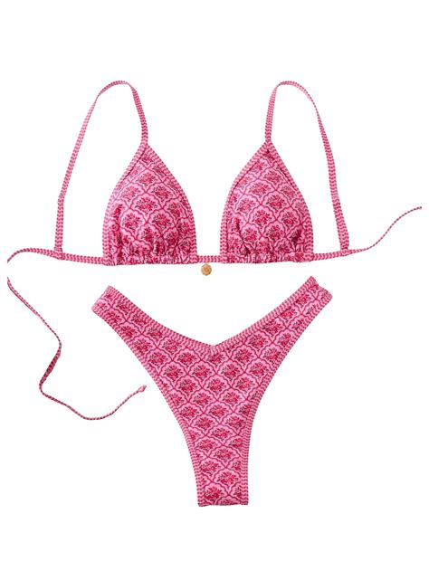 BEAUDRM Women's 2 Piece Bikini Set Y2k Floral Triangle Tie Back ...