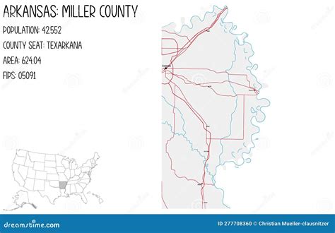 Map of Miller County in Arkansas, USA. Stock Vector - Illustration of ...