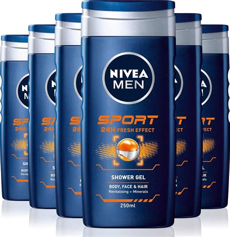 NIVEA MEN Sport Shower Gel Pack of 6 (6 x 250 ml), Anti - Bacterial ...