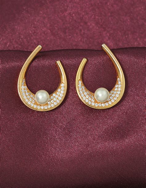 Designer Crescent Pearl Sparkle Stud Earrings – Violet & Purple ...