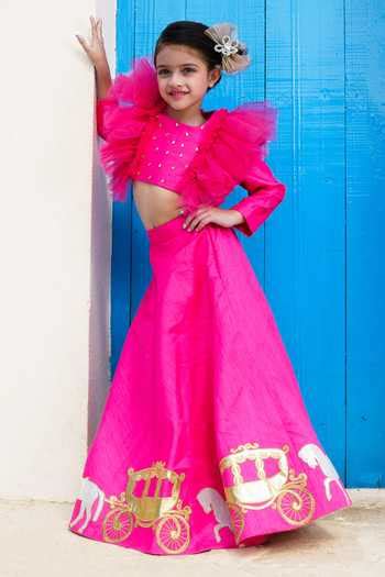 Buy Pink Silk Sequins, Embroidery Ghoda Ghadi Patchwork Skirt And ...