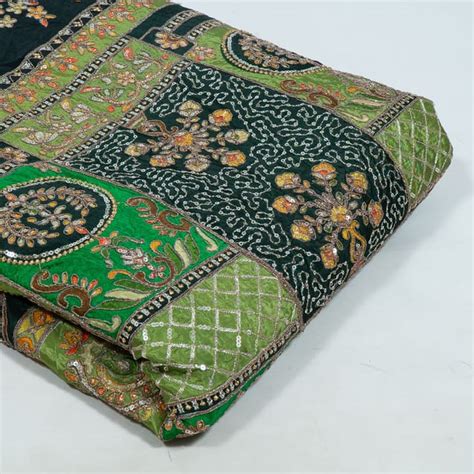 Premium Green Color Crepe Print with Embroidered Fabric Fabric for ...
