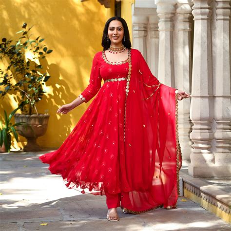 Buy UrbanStree Meghna Red Sequence Handwork Designer Anarkali Suit Set ...