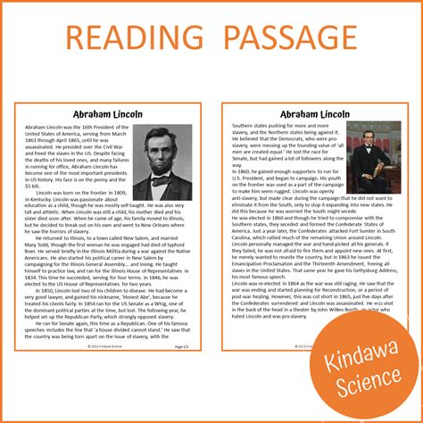 Abraham Lincoln Reading Comprehension Passage and Questions | Printabl ...