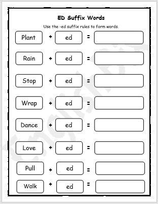 ED Suffix Ending Words Worksheet - EnglishBix