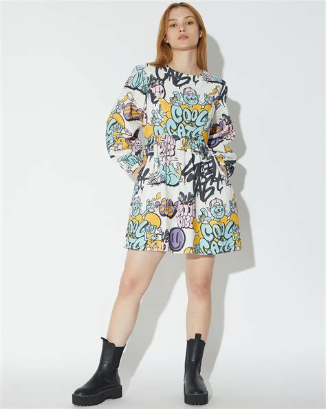 ONLY X ARTVERSE Beige Typographic Twill Dress