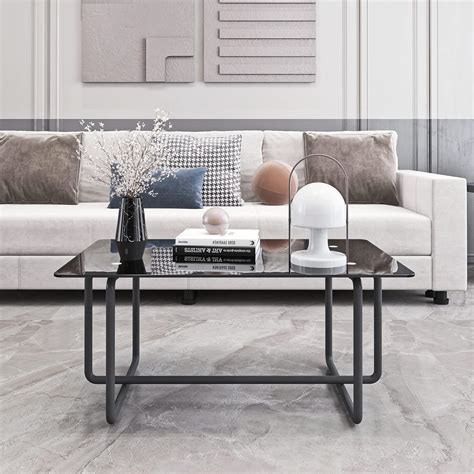 Amazon.com: Sybrioka Glass Coffee Table Black Living Room Table ...