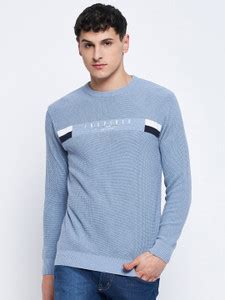 DUKE Solid Round Neck Casual Men Blue Sweater - Buy DUKE Solid Round ...