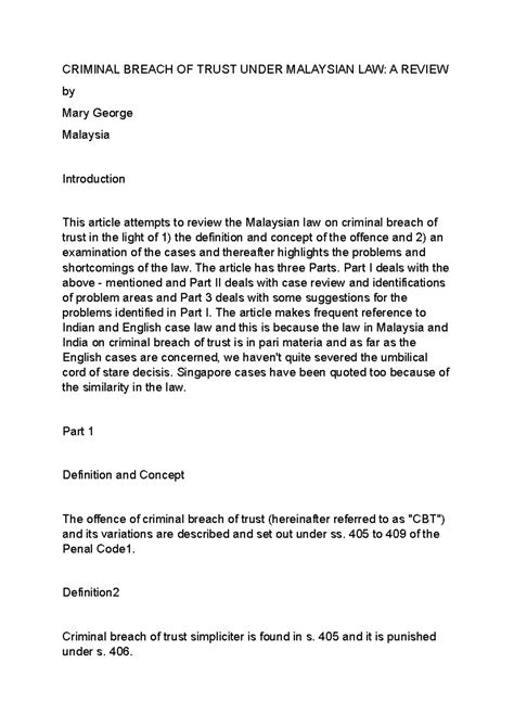 Criminal Breach OF Trust Under Malaysian LAW - CRIMINAL BREACH OF TRUST ...