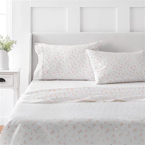 Martha Stewart Cotton Floral Queen Sheets Set - 4 Piece | 1 Flat Sheet ...