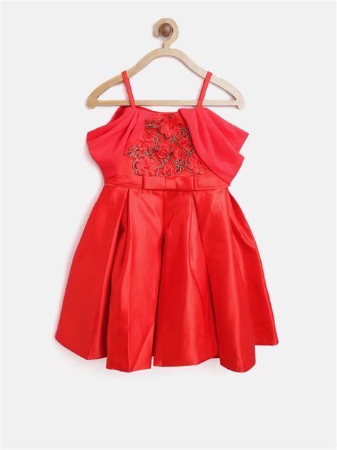 Girls Red Pleated and embellished Party Dress with beautiful back Bow ...