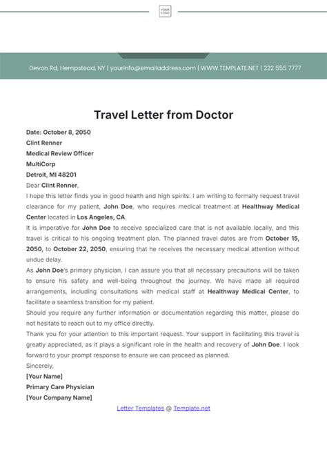 Free Travel Letter from Doctor Template to Edit Online