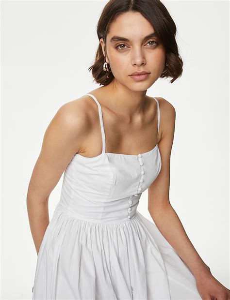 Buy Pure Cotton Strappy Midi Cami Waisted Dress at Marks & Spencer