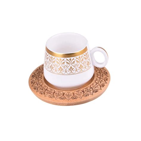 Buy Turkish Coffee Cup - 2 Cups 2 Saucers - Porcelain & Bamboo ...