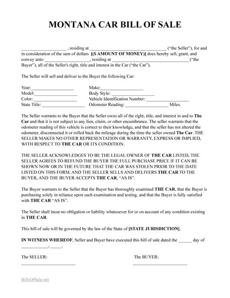 Free Montana (MT) Bill of Sale Form | PDF & Word